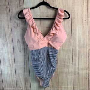 Cupshe Coral and White Swimsuit